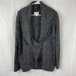 HINGE Knit Shawl Collar Oversized Cardigan Gray Marled Single Button Small